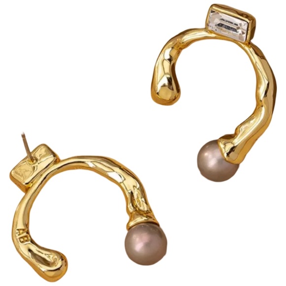 ALEXIS BITTAR • Gold Liquid C-Shaped Pearl Earrings - Picture 3 of 5